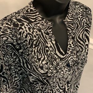 Belle Amie Black & Silver Stretch Jersey Print Top Size S